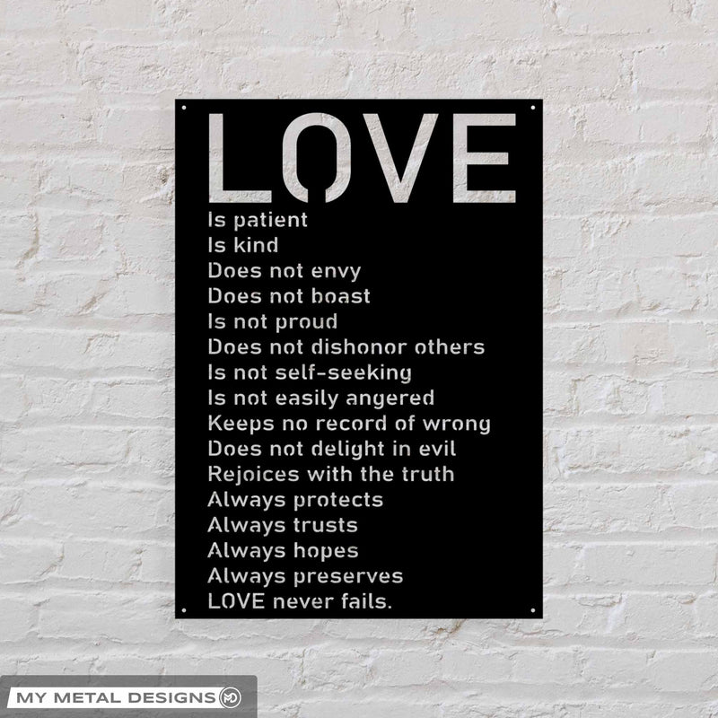 Love is Patient Metal Sign - 1 Corinthians 13:4-8 - Bible Verse Metal Wall Art