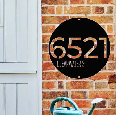 Modern Round Address Sign | Circular Address Plaque | House Number Contemporary Sign